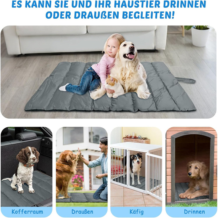 Водонепроникний килимок для собак Lohofrnny 110 x 68 см, потовщений, м'який, пральний, для подорожей, кемпінгу, відпочинку на природі (Оливковий, Сірий)