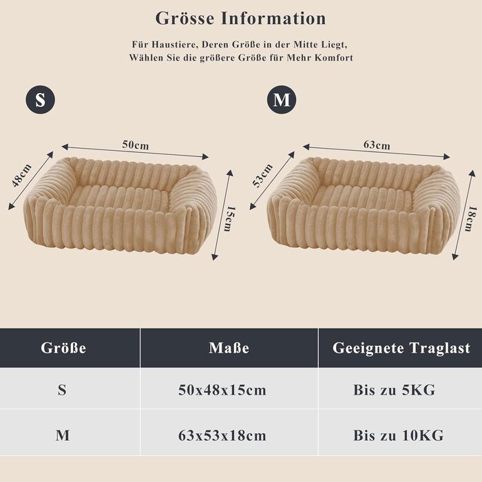 Крісло-ліжко для собак маленьких та середніх порід, 50x48x15 см, миється, кошик з антиковзким покриттям, бежевий/кремовий колір