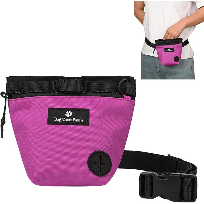 Сумка для ласощів для собак з магнітною застібкою, регульованим поясом, для тренувань, прогулянок на свіжому повітрі (рожева, з принтом тварин)