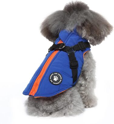 Тепла куртка для собак, жилет, повід, 2-в-1 зимова куртка, без тяги, жилет для собак, повід, комплект, куртка для цуценят, маленьких та середніх собак, блакитний (S)