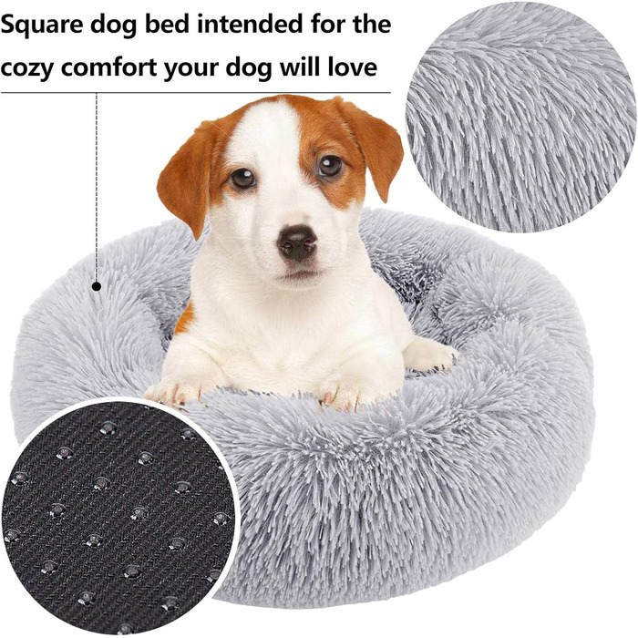 Кругле ліжко для тварин 50 см: м'яке ліжко для собак та котів у формі пончика, світло-сірий колір