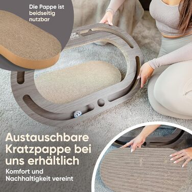 PAWZONE Двостороння килимок-подряпки для котів з міцного MDF, 72x45 см, з можливістю заміни картону, з іграшкою, білий (графіт)