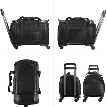 Сумка-переноска для тварин з екошкіри на колесах, для собак та котів до 6,8 кг, підходить для авіаперельотів, кемпінгу (чорна)