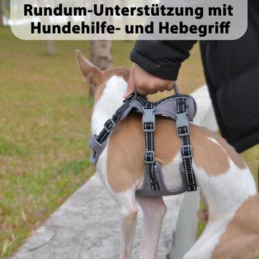 Шлейка Huntboo для собак - запобігання вириванню, шлейка від паніки, світловідбиваюча шлейка з ручкою, регульована шлейка для собак маленьких, середніх та великих порід (Чорний, S)