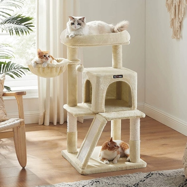 Низька скребничка для котів Feandrea, бежева, 96 см, сизаль, 2 рівні