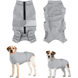 Захисний одяг для собак після операції: комбінезон з блискавкою та липучкою, анти-витікання та захист ран, дихаючий, для собак після операції (Сірий, M)