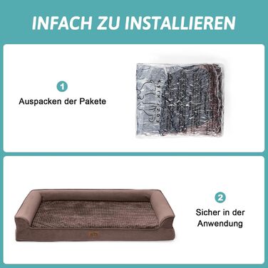 Ортопедичне ліжко для собак маленьких порід, водонепроникне диванчик для тварин з бортиками, з підтримуючою піною, зручне ліжко з знімним, пральним чохлом, водонепроникний наповнювач, антиковзаюче покриття (107 x 76 x 19 см, Колір: Коричневий)