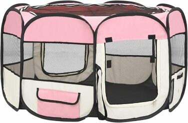 Тідярд Розкладний вольєр для цуценят з переносною сумкою, рожевий, 110x110x58 см