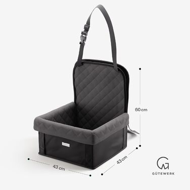 Автокрісло для собак середніх та маленьких порід Gütewerk, стабільне, з безпечною шлейкою, для переднього сидіння, темно-сіре