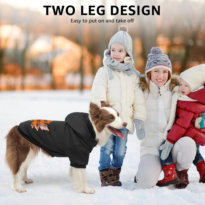 Теплий флісовий светр для собак SCENEREAL з капюшоном, чорного кольору, з принтом листя клена, розмір S. Підходить для холодної погоди та як костюм на Хелловін.