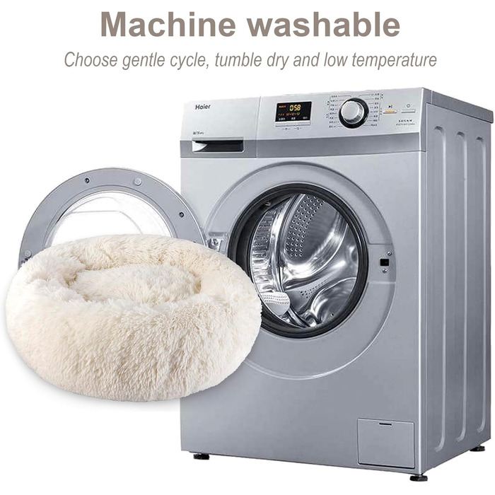 М'яке ліжко для кота Aspand, 60 см Ø - зручне та тепле місце для сну з антиковзною основою, Бежевий колір, 60x60x18 см