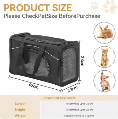 Транспортна сумка Petsfit для собак та котів, чорна. Ідеально для подорожей літаком, автомобілем або поїздом. Підходить для маленьких собак та котів.