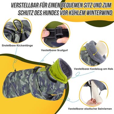 Зимовий собачий одяг SlowTon: водонепроникний, регульований, з флісовою підкладкою та коміром-стойкою. Підходить для малих, середніх та великих собак. Колір: оливковий, розмір XXL