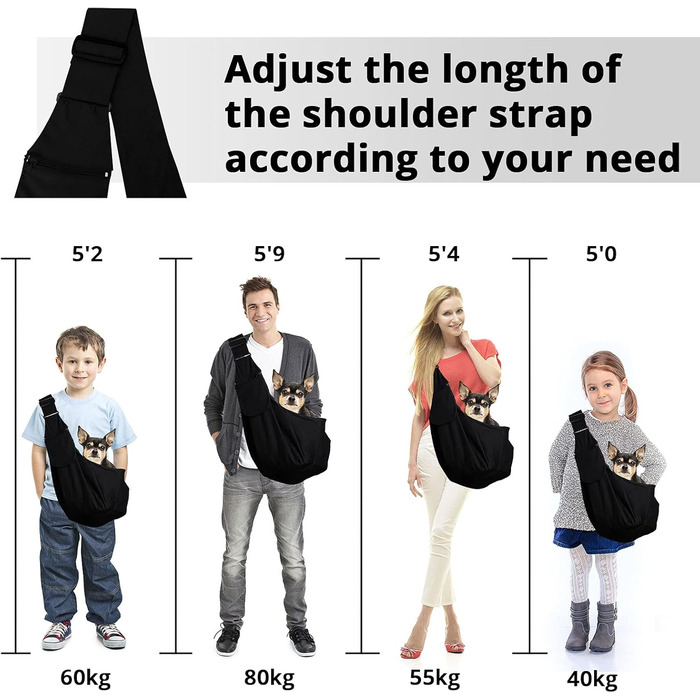 Транспортна сумка для собак та інших домашніх тварин Lyneun, регульована, дихаюча, для прогулянок та активного відпочинку (чорна)