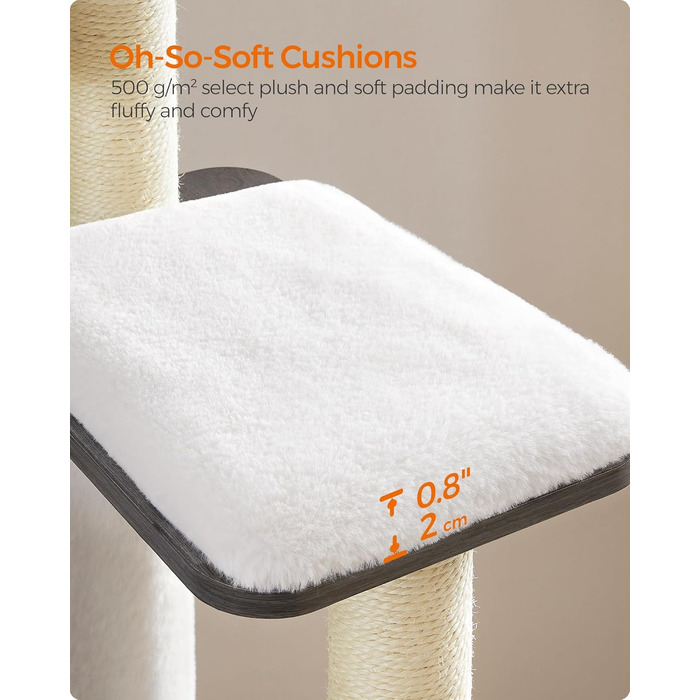 Дерев'яний будиночок для котів Feandrea WoodyWonders UPCT166G03, багатоярусний, з 5 стовпчиками для дряпання, лежаком, знімними подушками, сірий