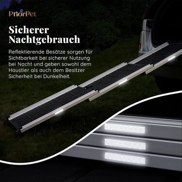 Рампа для собак у машину, складна, стабільна, до 90 кг, телескопічна, алюмінієва, для великих собак, з відбивачами, сірого кольору Shadow Gray