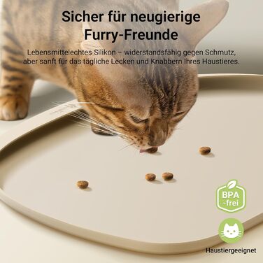 Підкладка під миску для котів DownyPaws, силіконова, 62 x 43 см, бежева. Захист від розливу води та корму, легко миється, BPA-free