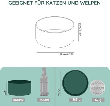 SPUNKYJUNKY Миска для собак та котів з кераміки, 1800 мл, зелена