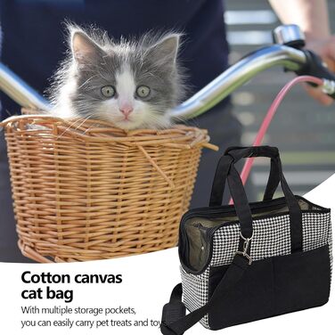 Чорна сумка-переноска для тварин з бавовняного канвасу, зручна для подорожей, з блискавкою