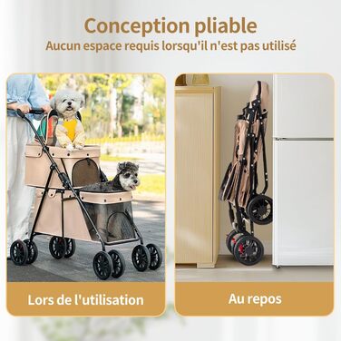 Дитяча візок для тварин Homewell з 2 ярусами, складний, для собак та котів, знімний кошик, тримач для напоїв, безпечний поводок, вантажопідйомність 25 кг (Хакі)