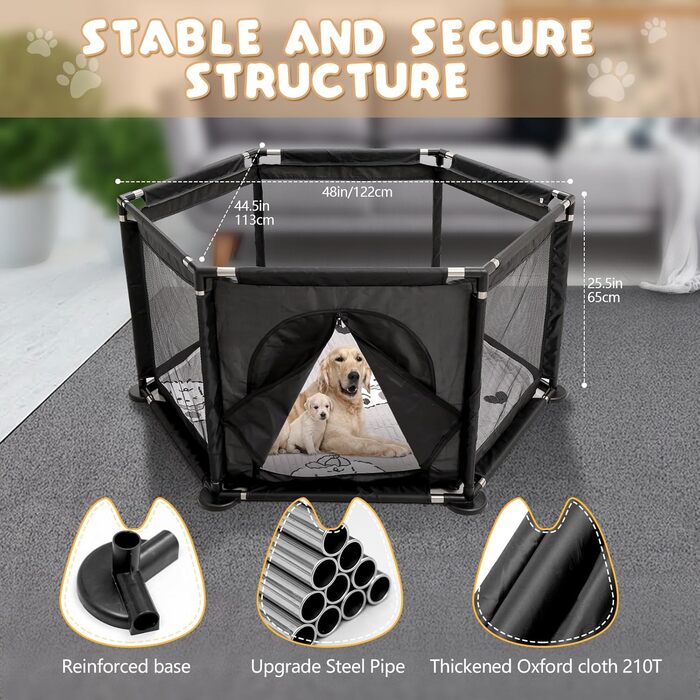 Кінь-вольєр для цуценят шестигранний, 122x65 см, чорний. Ідеально для великих та маленьких порід. Аксесуари для цуценят.