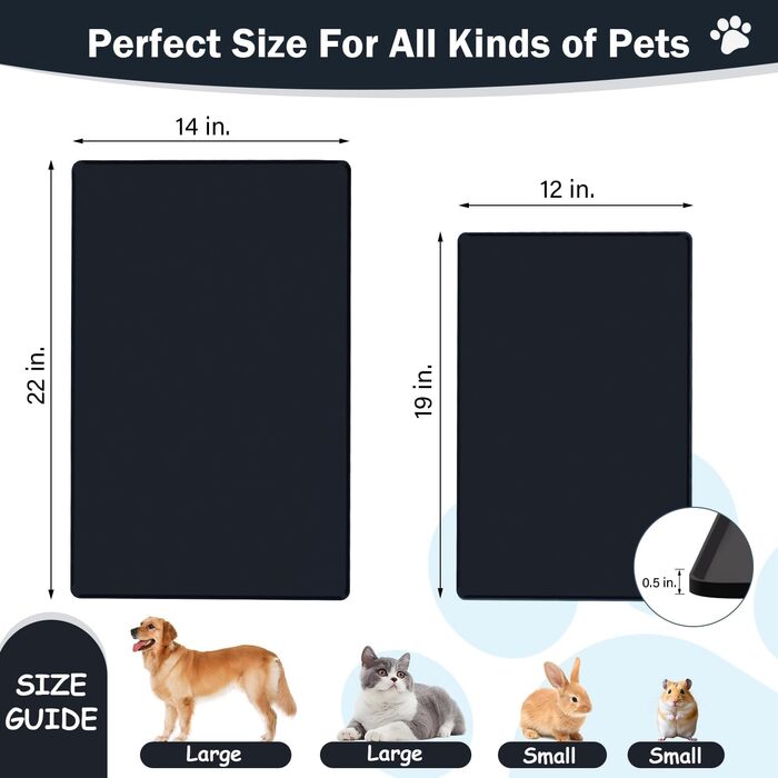 Килимок для годування собак та котів з силікону харчової якості, з високими бортиками, чорний (L)