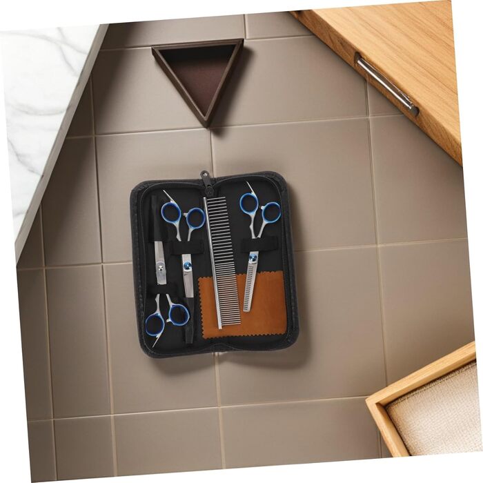 Ножиці для грумінгу домашніх тварин: вигнуті та прямі, ергономічні, з мішком для зберігання та серветкою для чищення