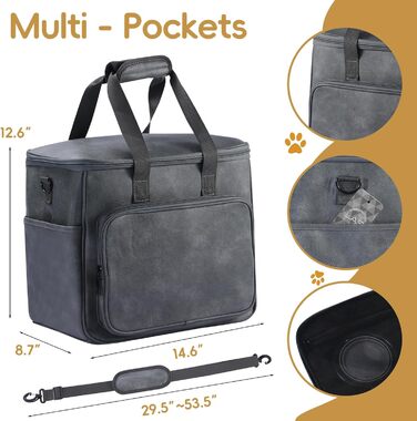 Лававін Чорна дорожня сумка для собак та котів, дорожній набір, з контейнерами та мисками, сіра