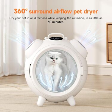Сушарка для тварин 62L з УФ стерилізацією, автоматична бокс-сушарка для собак та котів, низький шум, таймер та контроль температури