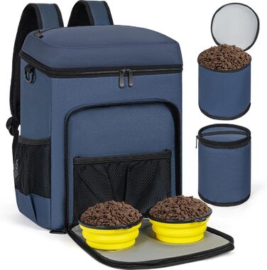 ANILD Рюкзак-переноска для собак, рюкзак для подорожей з собакою, TSA-сертифікований, з 2 мисками та органайзером, для походів та кемпінгу (Темно-синій)