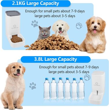 Автоматичний годівниця для котів Dreamhigh® з диспенсером води для собак, 2.1 кг корму та 3.8 л води, без батарейок, BPA Free, для подорожей, білий