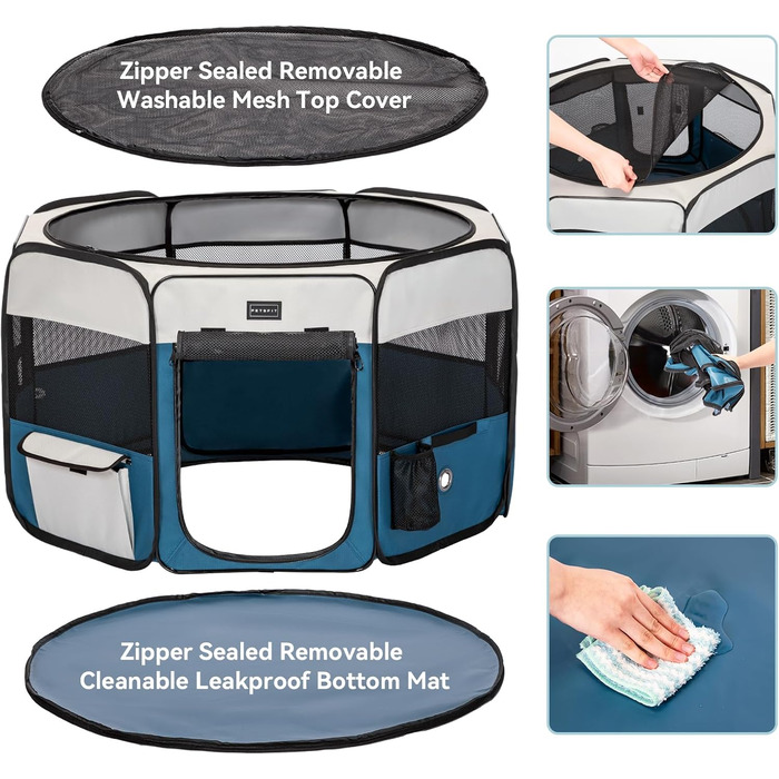 Клітка-вигул для собак та котів PETSFIT, розкладний вольєр для тварин, 75x68x42 см, сірий/блакитний