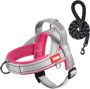 Нашийник для собак середніх та маленьких порід, цуценят, кольоровий, з ручкою, світловідбиваючий, чорно-сірий, (L, сірий+рожевий)