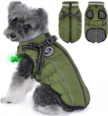 Зимовий одяг для собак: теплий, водонепроникний зимовий одяг з дзвоником, світловідбиваючі смуги, LED-ошийник, для маленьких та середніх собак (зелений, XL)