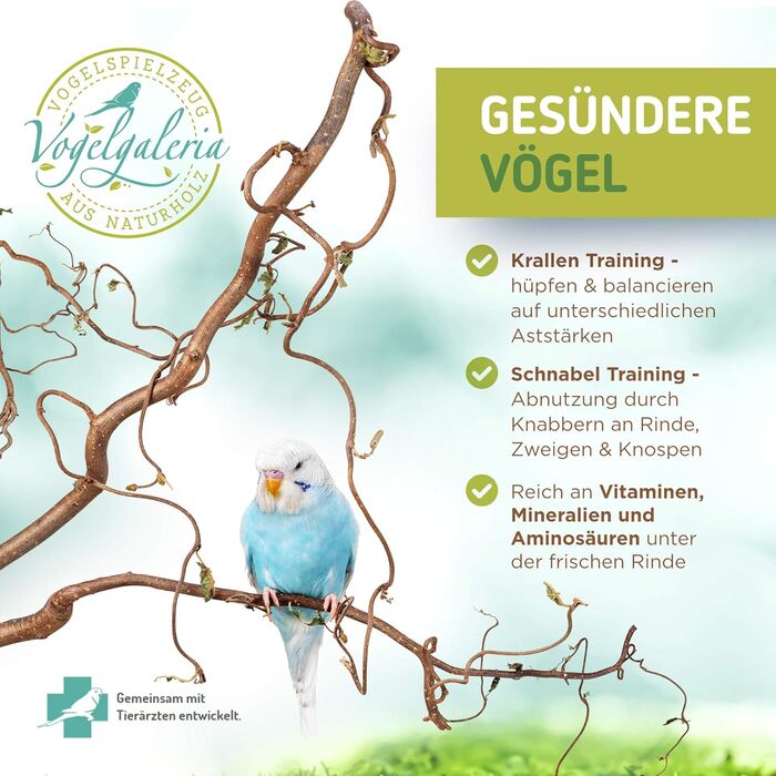Vogelgaleria 3 декоративні жердочки з ліщини для птахів, вигнуті, аксесуар для клітки