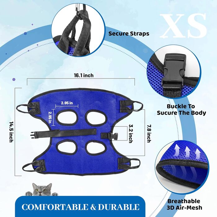Гамак для грумінгу собак PatiencET, гамак для догляду за тваринами для котів та собак, тримач для стрижки нігтів, петля для котів для стрижки нігтів з кусачками/триммером для нігтів, пилка для нігтів, гребінець для тварин XS