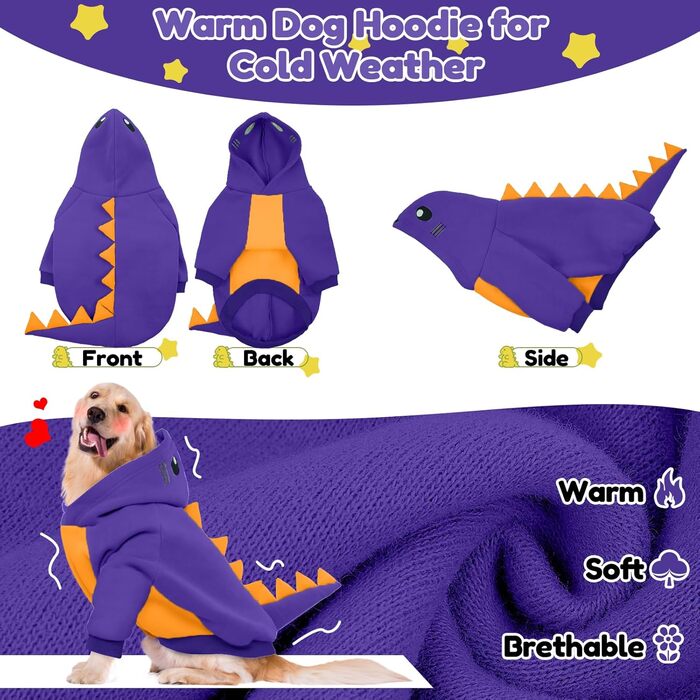 Теплий флісовий костюм для собак великих порід, динозавр, флісовий капюшон, костюм на Хелловін, зелений, середній, для холодної погоди