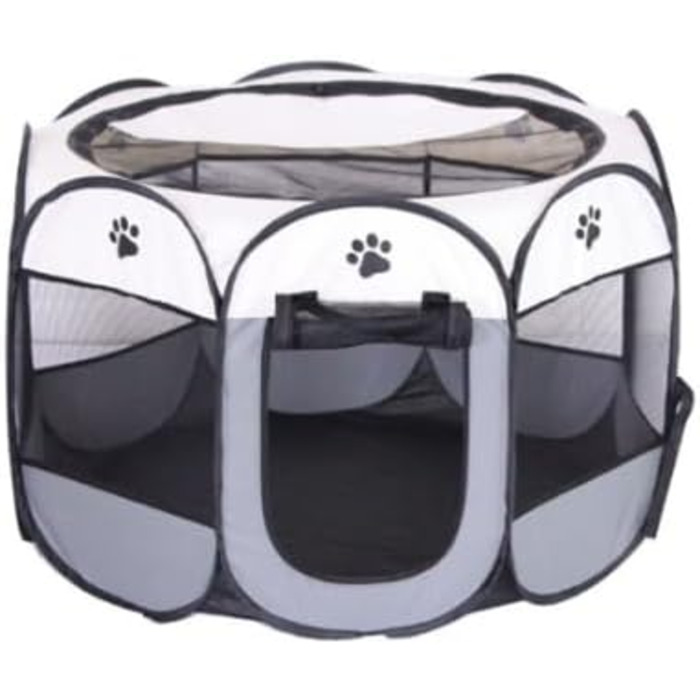 Вольєр для цуценят/маленьких тварин, 74x74x43 см. Підходить для собак, котів, кроликів та інших дрібних тварин. Для використання в приміщенні та на вулиці (Рожевий/Сірий-восьмикутний)