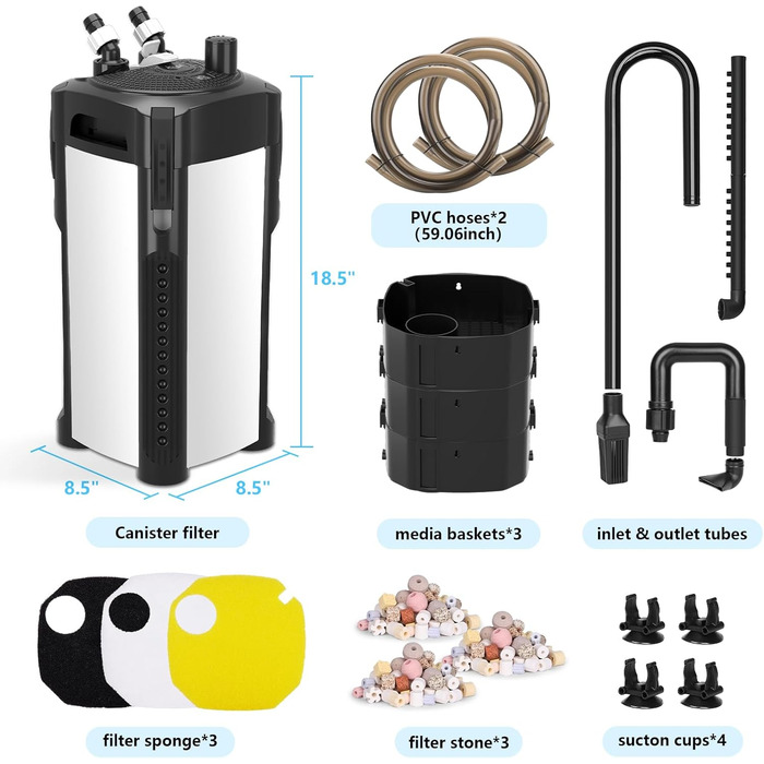 Зовнішній фільтр для акваріума AQQA, 1200 л/год, 3-ступенева фільтрація, тихий, до 250 л