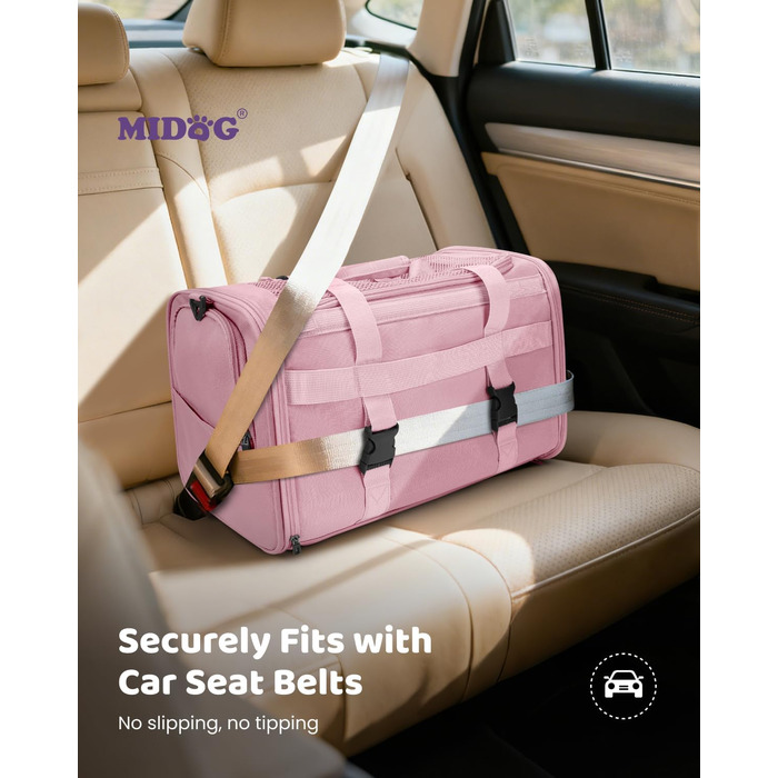 MIDOG Сумка-переноска для котів та маленьких собак, м'яка, TSA-сертифікована, для подорожей літаком, під сидіння, з розширеним простором, надійні застібки, оливковий/листяний колір