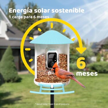 Розумна годівниця для птахів NETVUE Birdfy з камерою для спостереження, сонячною панеллю, кольровим нічним баченням та автоматичним записом відео, синя