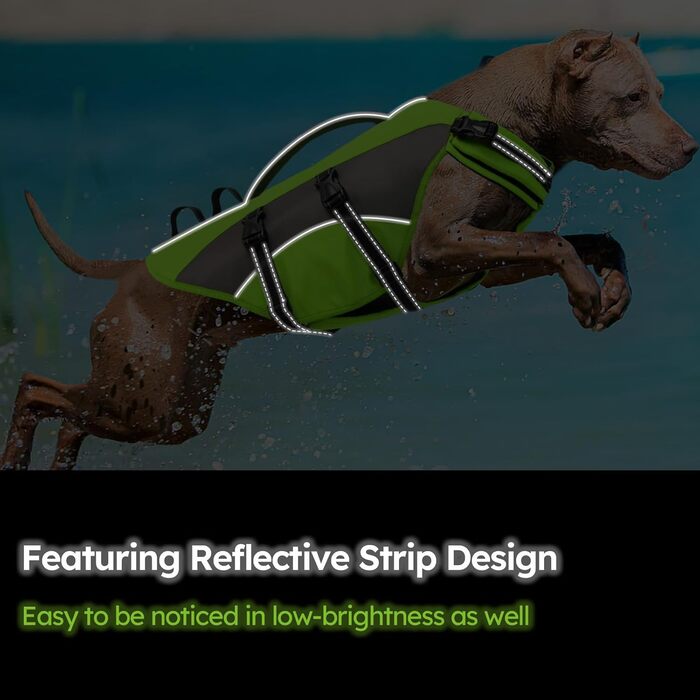 Жилет рятувальний для собак CITEKOILE з ручкою та світловідбиваючими елементами, регульований, для малих, середніх та великих собак, для водних видів спорту, плавання та катання на човні, (S, Зелений)