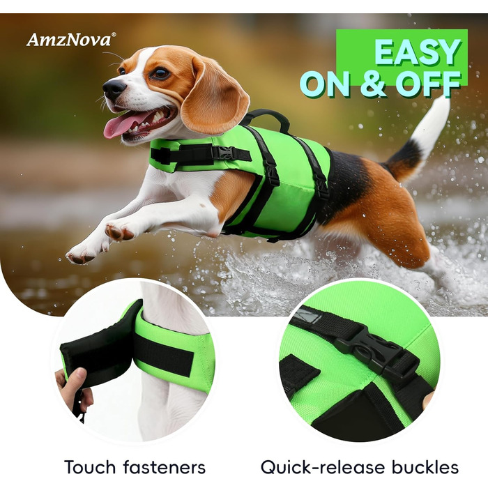 Жилет рятувальний для собак AMZNOVA Rip Stop, M, світло-зелений (53-69 см)
