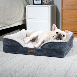 Ортопедичне ліжко для собак BELLA & PAL, 71x59 см - зручне собаче ліжко з ефектом пам'яті, водовідштовхувальний вкладиш, знімний фланелевий чохол, неслизьке дно, сіре