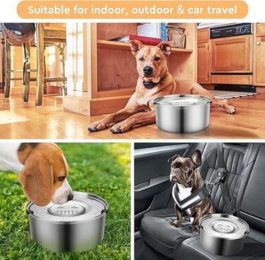 Миска для собак QANIUOS 3L з нержавіючої сталі з антиковзним дном, миска для собак, не протікає, захищена від бризок, плаваюча миска, без бруду, для середніх та великих собак