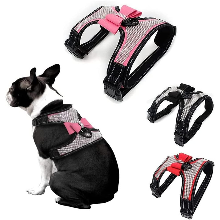 Блискучий ошейник для собак зі стразами та метеликом, світловідбиваючий, для хлопчиків та дівчаток, рожевий, S