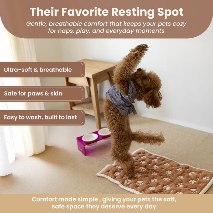 Килимок для собак та котів PetMat з органічної бавовни, 40,6 x 61 см, двосторонній, безшовний, м'який 3D-в'язаний, для лежанок, бежевий