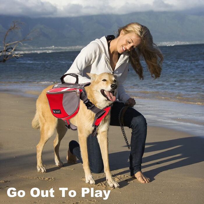 Шлейка для собак середніх та великих порід PETCUTE, регульована, для прогулянок, тренувань, з ручкою, світловідбиваюча, червона (S)