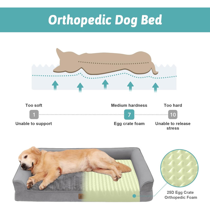 Ортопедичне ліжко для собак, диван для середніх та великих собак, неслизьке, миється, U-подібної форми, сірого кольору, 112,8 x 81,3 x 18,8 см
