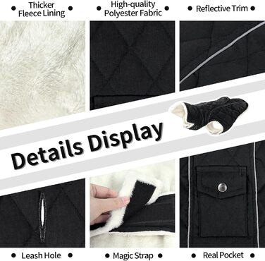 Зимовий одяг для собак Malier, теплий одяг для собак, непромокаючий, з кишенею, середніх та великих порід, цуценят (великий), чорний, XXX-Large